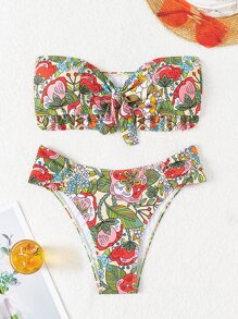 Swim Vcay 女士花卉印花無肩帶比基尼套裝 - 彩色 - 查看 8