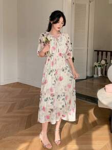 DAZY Women's Floral Printed Front Tie-Up Dress - Multicolor - View 6