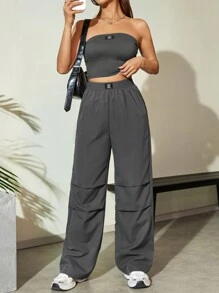 SHEIN Unity 短款管頂和降落傘褲兩件套裝 - 灰色 - 查看 1