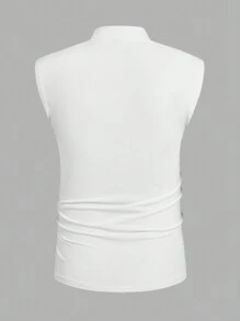 Manfinity Homme Men's Solid Color Plain Stand Collar Casual Sleeveless Tank Top With Pleats, For Going Out - White - View 2