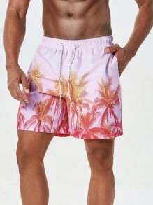 Surfspeed Men's Coconut Tree Printed Drawstring Waist Beach Shorts - Multicolor - View 3