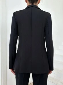EURMUSE Lapel Neck Single Button Blazer - Black - View 2