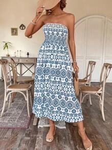 Breezaya Của phụ nữ In Quây Đầm Với Eo-thắt chặt - Xanh và trắng - Xem 5