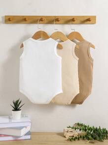SHEIN Playful Pals 3 bucăți pentru bebeluși băieți ocazional, simplu, acasă/zilnic/tot-se potrivesc, confortabil tank body pentru primăvară/vară
