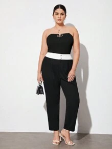 BizChic Pantalones De Traje Con Bloque De Color Para Mujeres De Talla Grande