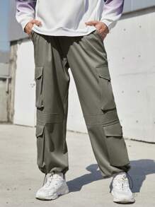Claim Dot Men's Plus Size Solid Color Cargo Pants - Green - View 6