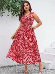 SHEIN Clasi Plus Size Women'S Sleeveless Floral Print Long Summer Dress,Beach Dress Sundress,Holiday Outfits Boho