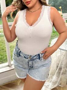 Flirla Plus Size Women's Lace Splice Sweater Vest