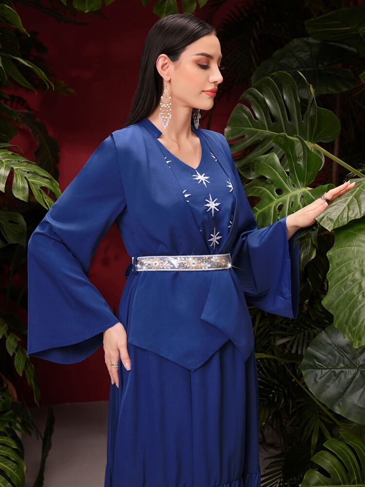 Women's Notched Collar Embroidery Detail Long Sleeve Dress Fall Cloth For Women