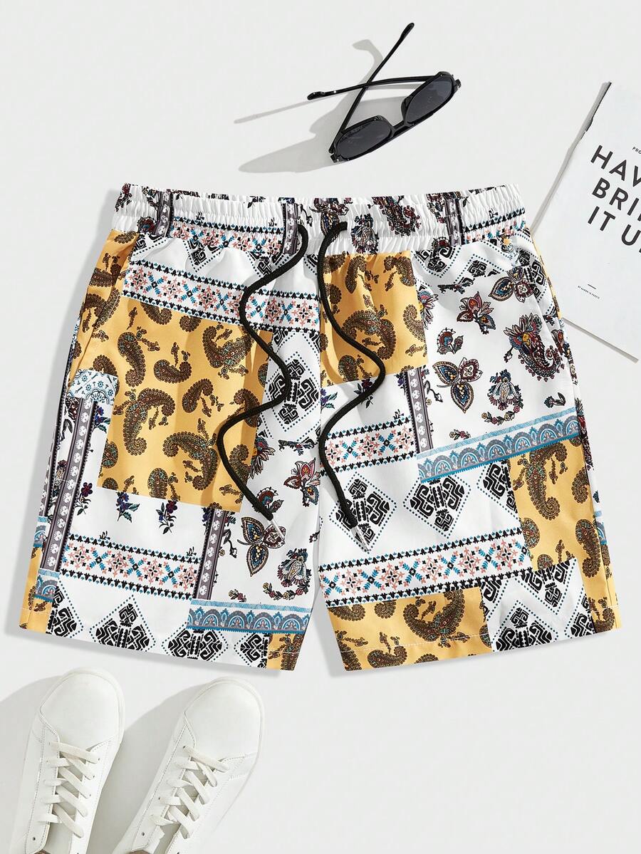 Manfinity RSRT Men's Printed Drawstring Waist Casual Shorts - Multicolor - View 1