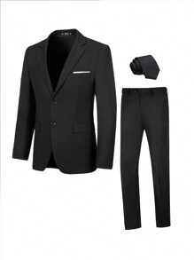 Conjunto de blazer y pantalones de una sola hilera con corbata para hombre Furuyal - Negro - Ver 1
