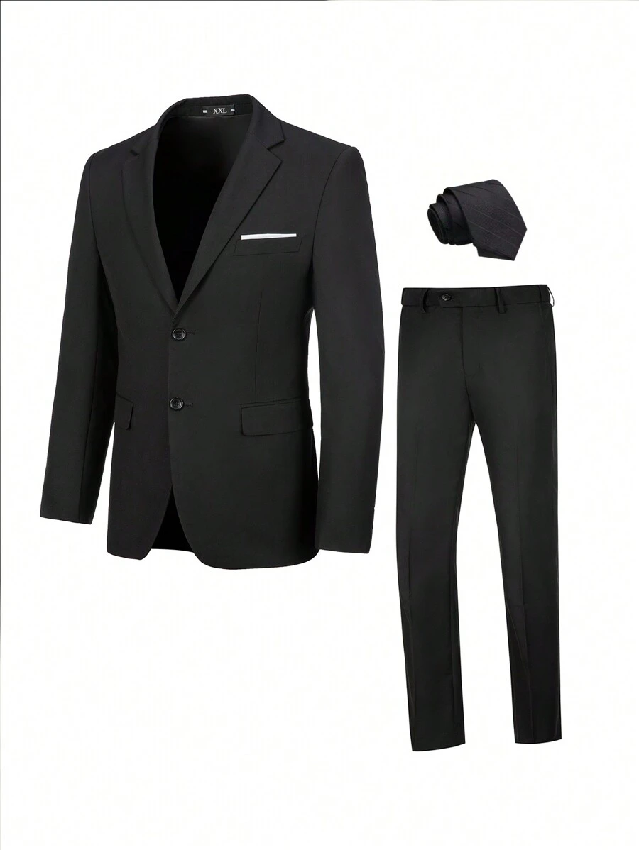 Conjunto de blazer y pantalones de una sola hilera con corbata para hombre Furuyal - Negro - Ver 1