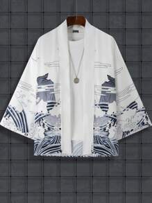 Manfinity EMRG Nam Truyền thống Phong cách Trung Quốc Áo sơ mi Với In rồng - trắng - Xem 4