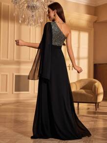 Đầm dự tiệc tay loe cổ bẻ đính sequin cho nữ Đầm dự tiệc cưới Đầm trang trọng Đầm dạ hội, Váy - màu đen - Xem 2