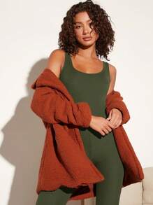 SHEIN BASICS Women'S Solid Color Tight Jumpsuit Unitard - Army Green - View 5