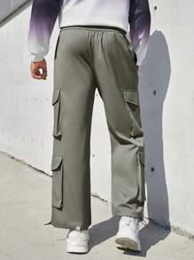 Claim Dot Men's Plus Size Solid Color Cargo Pants - Green - View 2