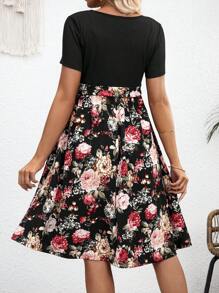 SHEIN Maternity Floral Print Short Sleeve A-Line Dress