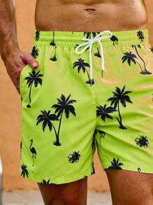 Surfspeed Men's Palm Tree Printed Beach Shorts - Green - View 7