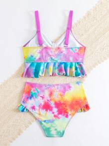 Conjunto De Bikini Con Teñido Anudado Y Cordón Para Niñas Preadolescentes - Multicolor - Ver 2