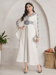 Al Najma Women's V-Neck Asymmetrical Flared Sleeves Dress  Dresses - Apricot - View 6