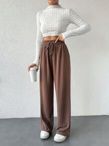 EURMUSE Women's Casual Harem Pants With Elastic Waistband, Drawstring And Wide Leg Design - Brown - View 5