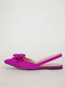 女士舒适平底鞋，尖头设计，镂空剪裁，蝴蝶结装饰，后跟带（玫瑰粉色），适合沙滩装扮和夏季穿搭。 - 玫紅色 - 查看 3