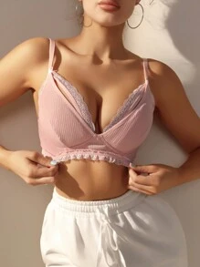 Moonlight&Mama 孕婦蕾絲拼接哺乳胸罩，適用於媽媽 - 珊瑚粉 - 查看 3