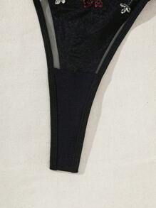 SHEIN Plus Size Embroidered Mesh Bra And Lingerie Lace Thong Set