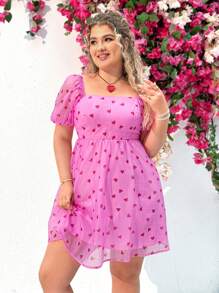 Dreamara Women's Plus Size Casual Vacation Style Short Puff Sleeve Slim Fit Square Neckline Dress