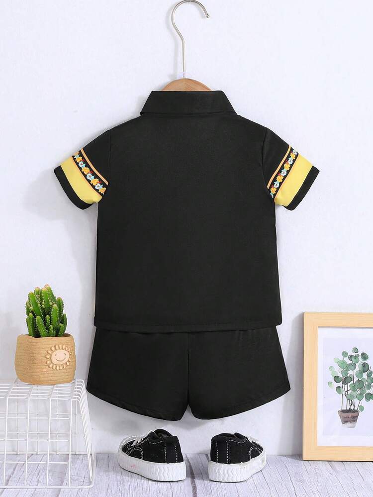 Baby Boys'  Floral Symmetrical Pattern Short Sleeve Shirt And Shorts Set