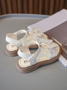 Fashionable Girls' Butterfly Flower Princess Flat Sandals - Beige - View 3