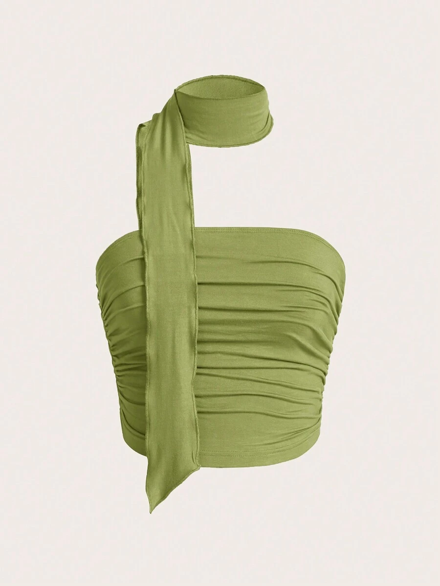 SHEIN MOD 女士纯色褶皱针织上衣