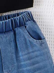 SHEIN Young Girl Spring/Autumn Fashionable & Elegant Sleeveless Cami Top And Bow Detail Flare Leg Jeans Set - Black - View 5