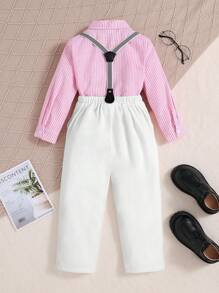Toddler Boys' Bow Tie Striped Shirt And Suspender Pants Set