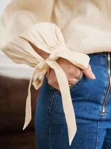 SHEIN Frenchy 女士3d扭結袖口襯衫 - 杏色 - 查看 8