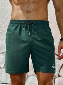 Surfspeed Men's Casual Elastic Waist Letter Printed Drawstring Beach Shorts Pool Shorts For Vacation