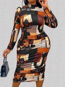 Maweii Hơn In Bàn chải Xù Váy bodycon - màu nâu - Xem 4