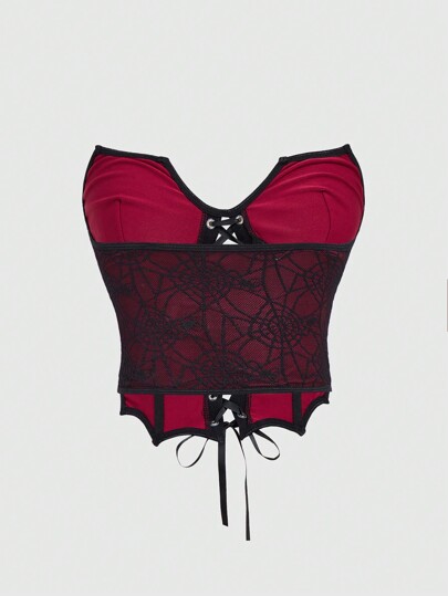 Goth Women's Asymmetrical Hem Bandeau Top With Tie Waist