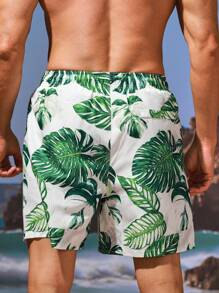 Manfinity Pantalones Cortos De Playa Para Hombres Con Estampado De Tortuga Y Bambú Y Cordón De Ajuste - Multicolor - Ver 2
