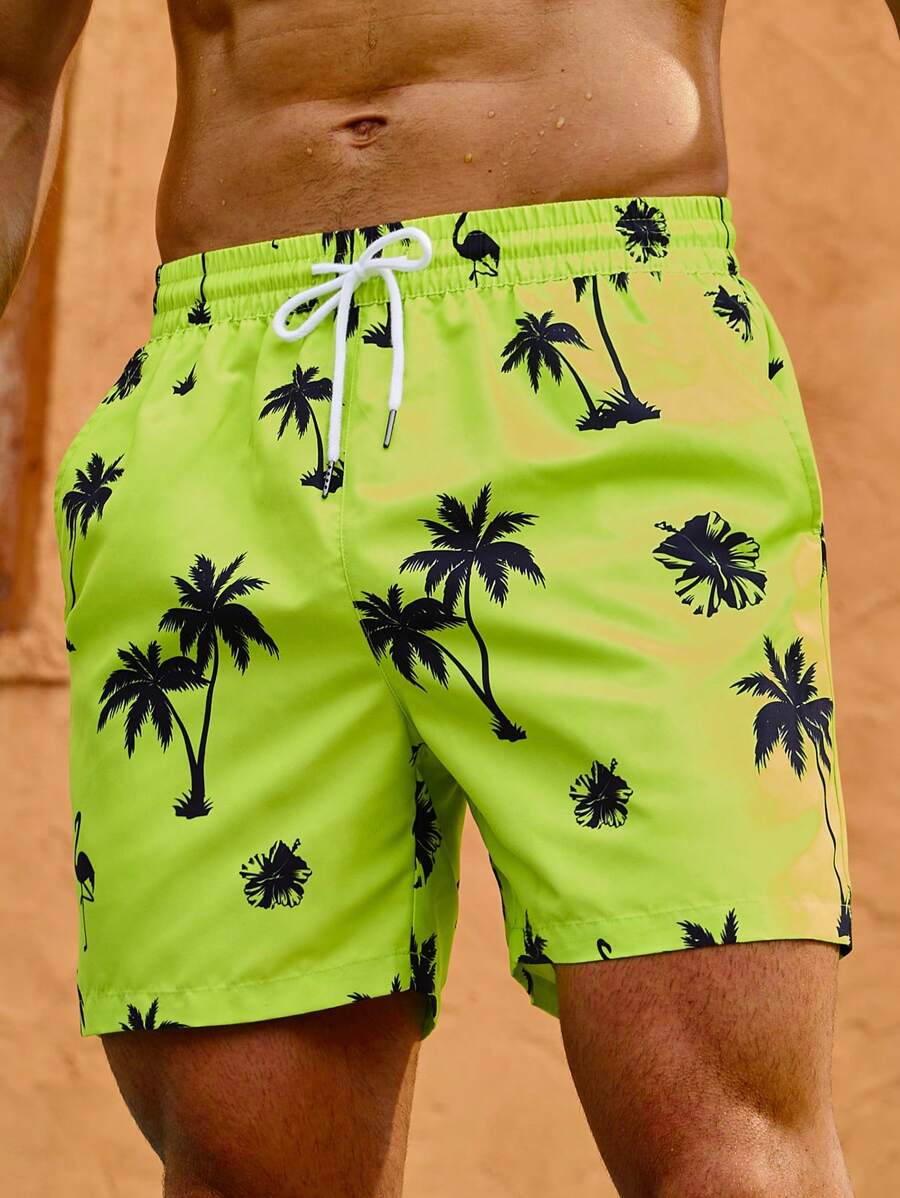 Surfspeed Men's Palm Tree Printed Beach Shorts - Green - View 1