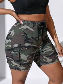 SHEIN Tall CURVE 大码女式迷彩牛仔修身短裤 夏季度假 牛仔西部风 女式商务休闲 女式节日 机场 毕业典礼 锐舞派对 Y2K 女式牛仔街头风 辣妹 2000年代 迪斯科 母亲节快乐 慢跑裤 女式骑行短裤 - 軍綠色 - 查看 6