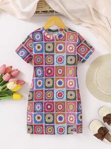 SHEIN Trẻ Cô gái Kiểm tra Vòng cổ Không tay Đầm giản dị , Phổ biến nhất Mùa hè Đối với Các hoạt động ngoài trời - Nhiều màu - Xem 7