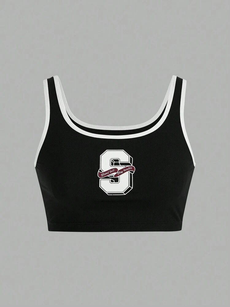 Women's Four Seasons Alphabet Printed Contrast Binding Bra