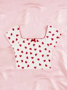 SHEIN EZwear 女款心形印花襪口短袖t卹 - 彩色 - 查看 4