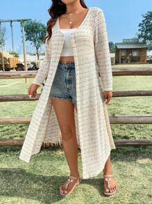 Flirla Plus Size Women'S Colorful Hollow Out Long Sleeve Coat - Multicolor - View 2