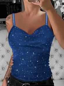 SHEIN LUNE 女款水鑽裝飾吊帶背心 - 藍色 - 查看 1