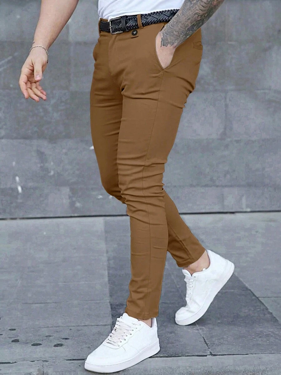 Manfinity Homme Pantalones De Traje De Hombre De Color Sólido - Bronce - Ver 1