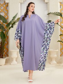 Al Najma 花卉印花接袖圈口分領長袍 - 紫色 - 查看 4