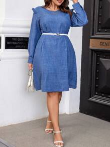 SHEIN LUNE Langärmliges Damenkleid In Übergröße Mit Gerüschter Saumverzierung