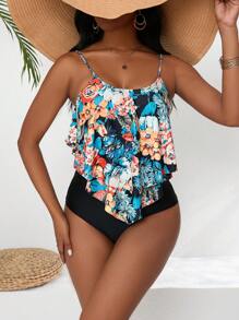 SHEIN Swim 女士植物印花背心cami比基尼 - 彩色 - 查看 1